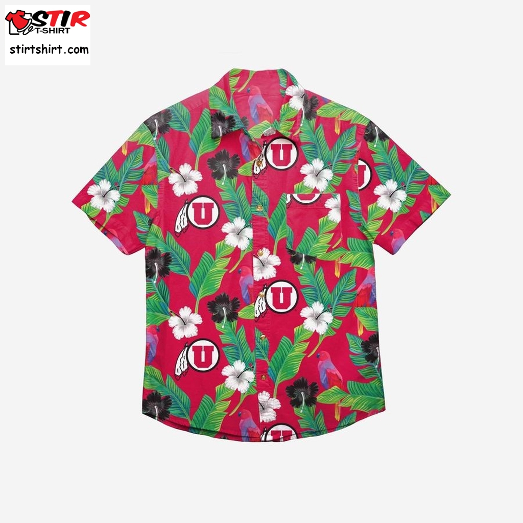 Utah Utes Floral Original Button Up Hawaiian Shirt   Drawing