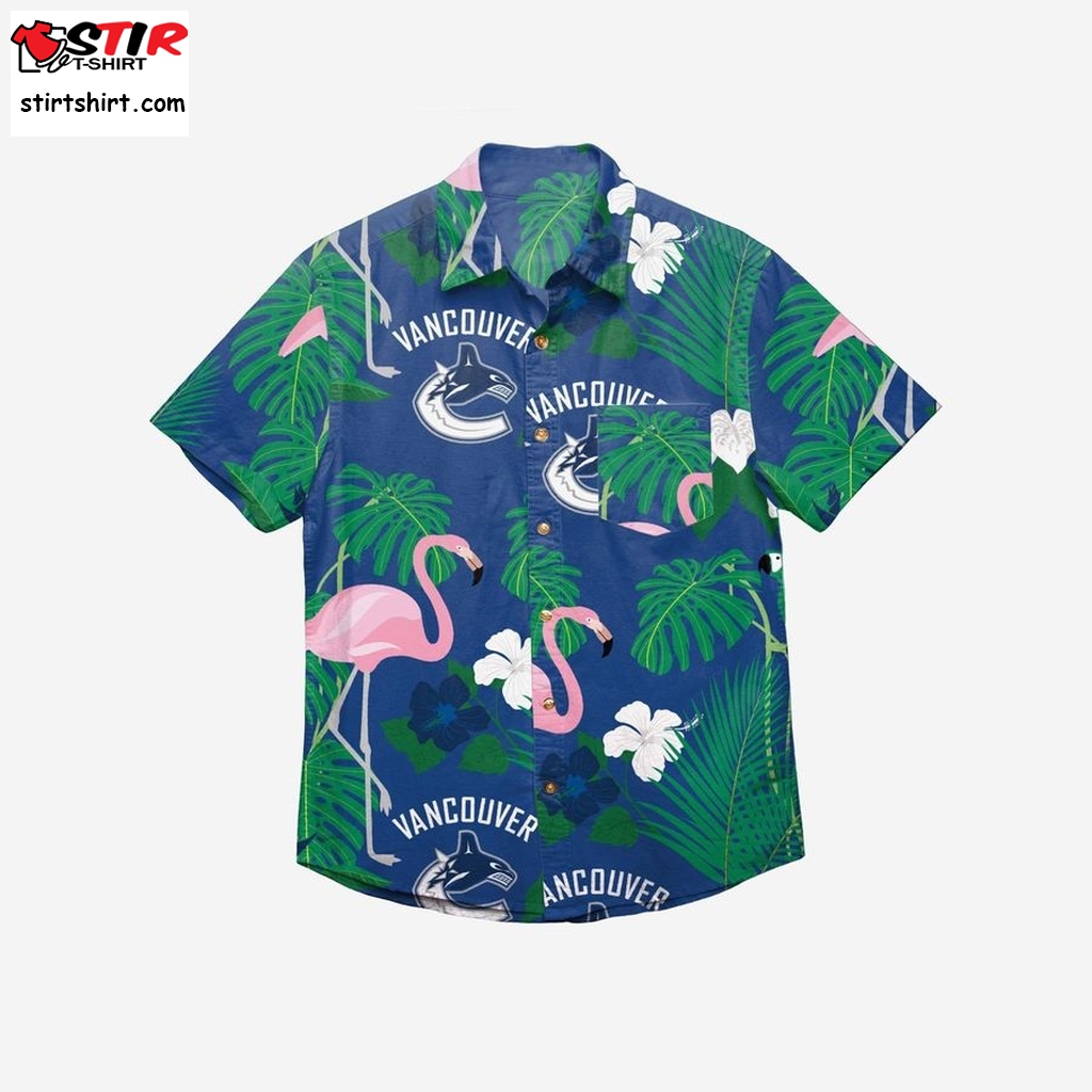 Vancouver Canucks Floral Button Up Hawaiian Shirt   Drawing