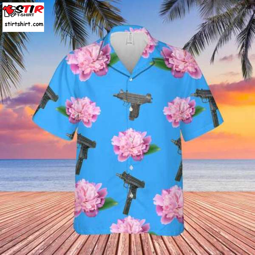Vibrant Tropical Gun And Flower Hawaiian Shirt  Hawaiian Gun Shirt