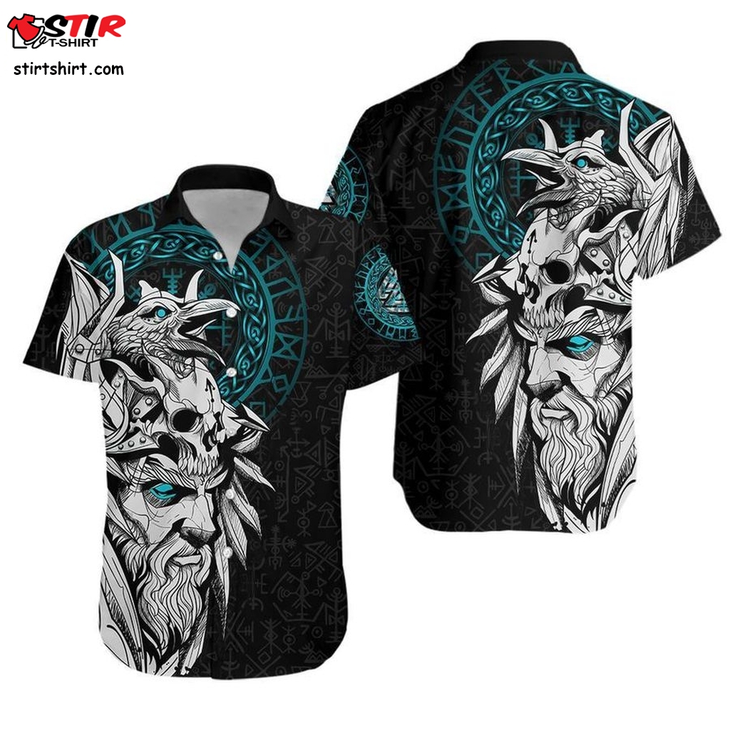 Viking Odin And Raven Turquoise Hawaiian Shirt Pre12123, Hawaiian Shirt,  Personalized Shirt  Hawaiian Polo Shirt