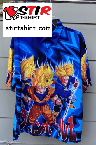 Vintage 2001 Dragon Ball Z Button Hawaiian Shirt Goku Vegeta Trunks Large