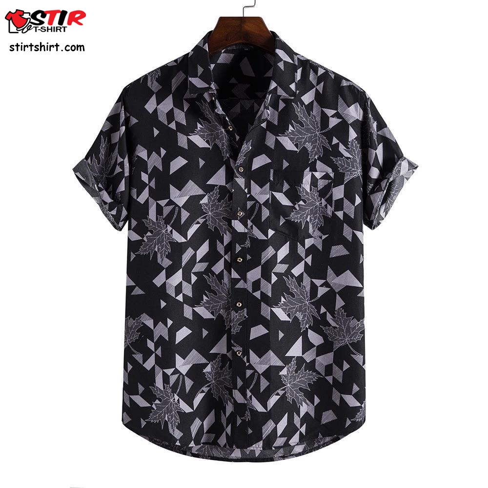 Vintage Black Leaf Print Hawaiian Shirt Men 2022 Summer Brand Beach Aloha Shirts Men Streetwear Holiday Vacation Clothing  Vintage  Brands