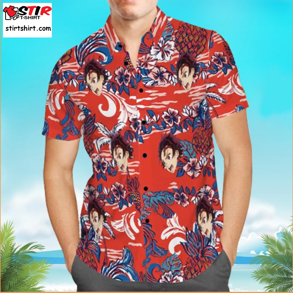 Vintage Demon Slayer Hawaiian Shirt Floral Tropical Beach Summer Shirt