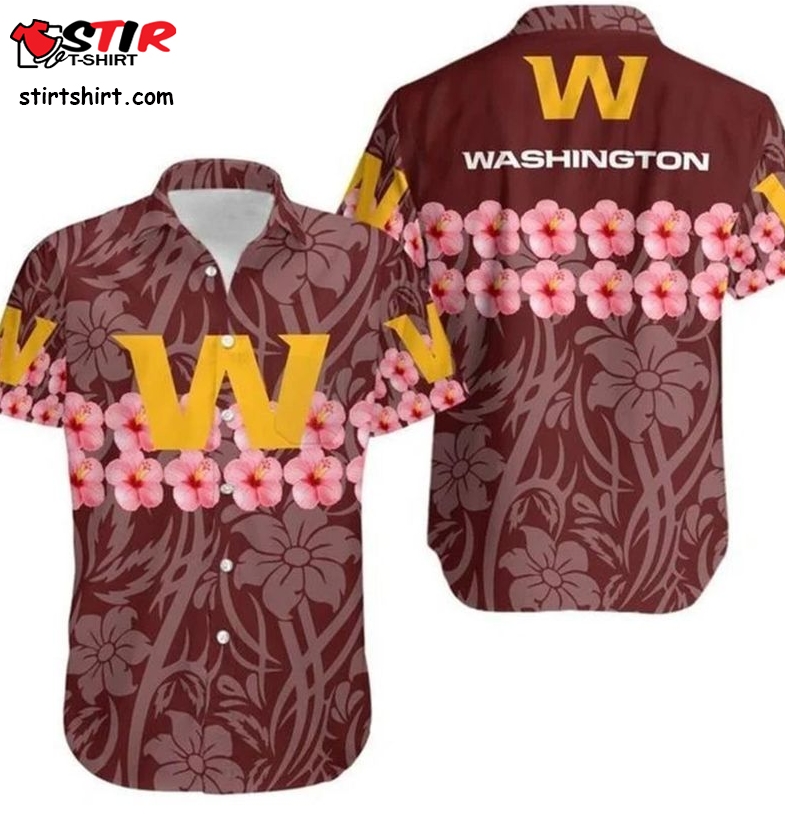 Washington Football Team Flower And Logo Hawaiian Shirt  Hawaiian Flower Shirt