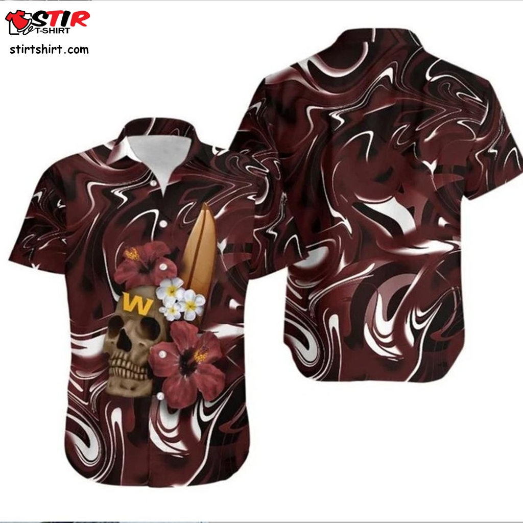 Washington Football Team Skull And Hibiscus Flower Gift For Fan Hawaiian Shirt