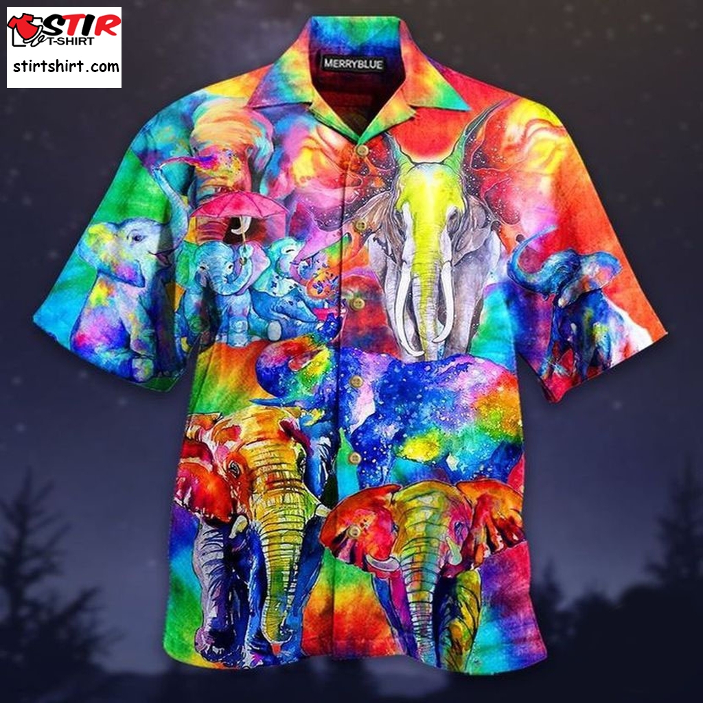 Watercolor Rainbow Elephant Family Hawaiian Shirt