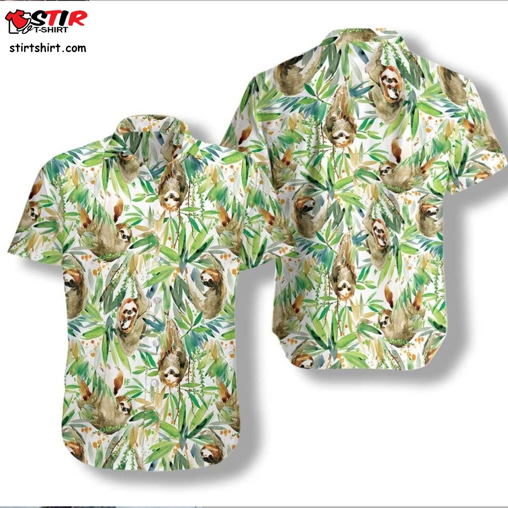 Watercolor Sloth And Tropical Plant Hawaiian Shirt   And Jeans