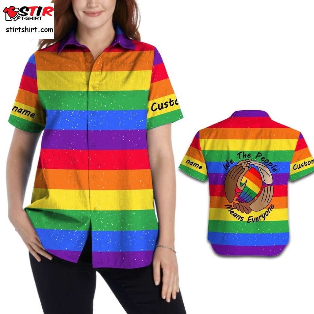 We The People Means Everyone Rainbow Custom Name Women 3D Hawaiian Aloha Beach Button Up Shirt For Lgbtq In Pride Month