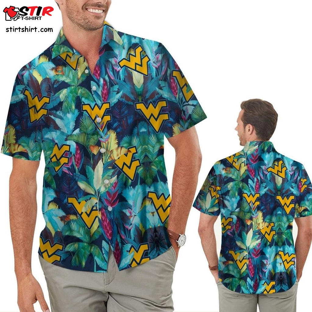 West Virginia Mountaineers Floral Tropical Men Women Short Sleeve Button Up Tropical Aloha Hawaiian Shirts For Men Women  Black Floral 