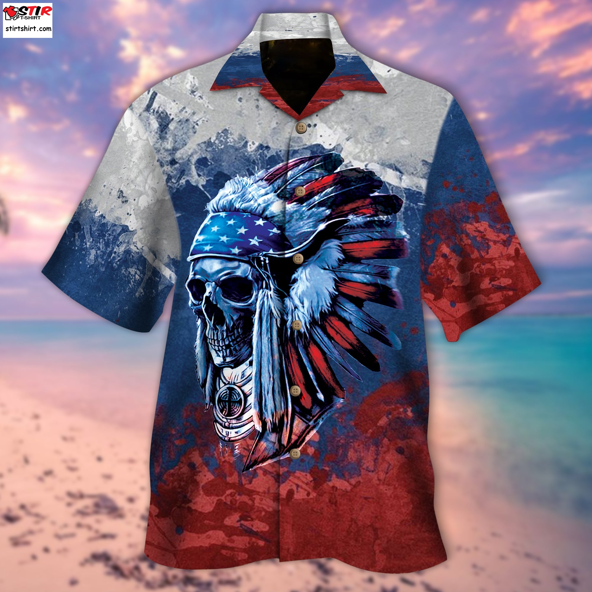 White Red Blue Native Skull Hawaiian Shirt  Red White And Blue 