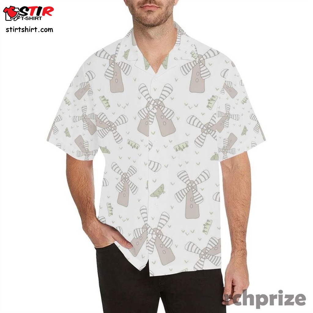 Windmill Pattern Background Men's All Over Print Hawaiian Aloha Shirt Hawaiian Shorts Beach Short Sl    Pattern