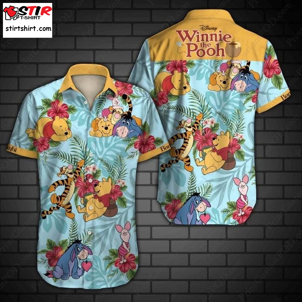 Winnie The Pooh Hawaiian Graphic Print Short Sleeve Hawaiian Casual Shirt N98  Winnie The Pooh 