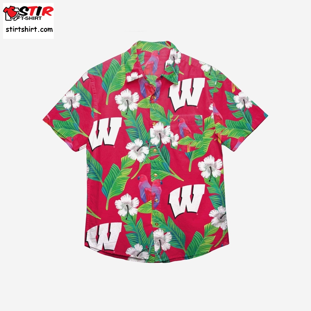 Wisconsin Badgers Floral Button Up Hawaiian Shirt  Bad Bunny 