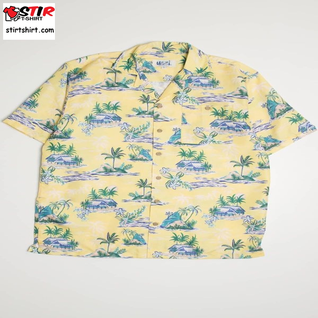 Yellow Beach Hut Print Hawaiian Shirt  Hawaiian Print Dog Shirt
