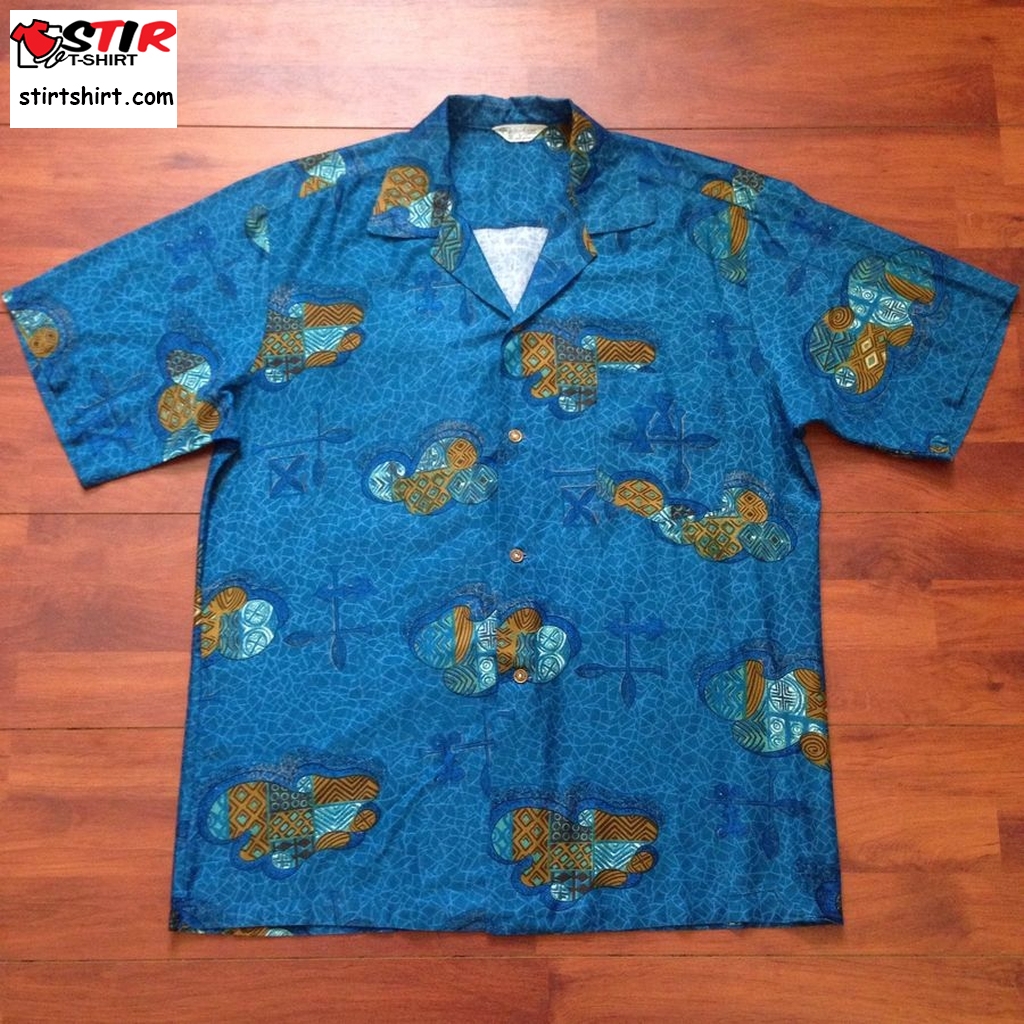 1950'S Hookano Vintage Hawaiian Shirt   Large   Made In Hawaii   Blue Hawaii Shirt  Vintage s