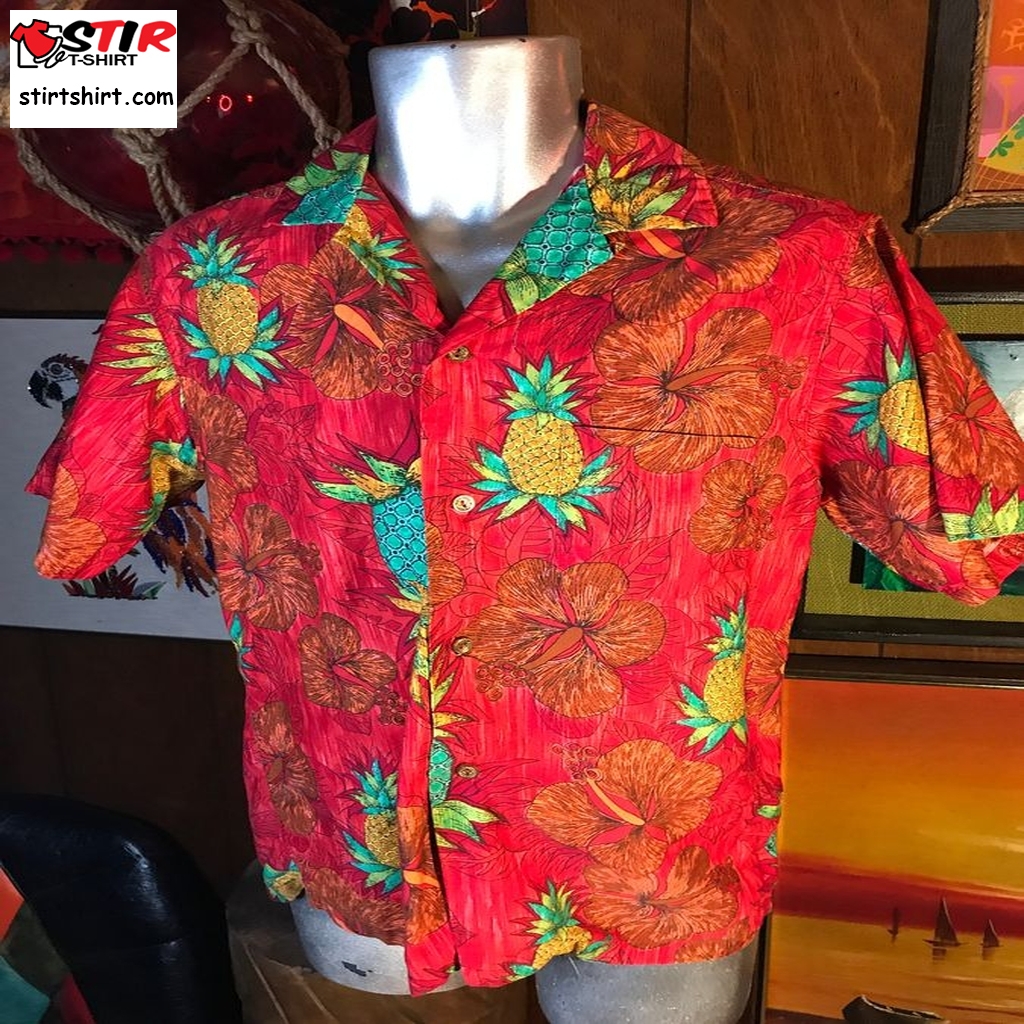 1950S Mens Hawaiian Shirt Tropical 1960S Hawaii Pineapple Medium Polynesian Bazaar  Mens s