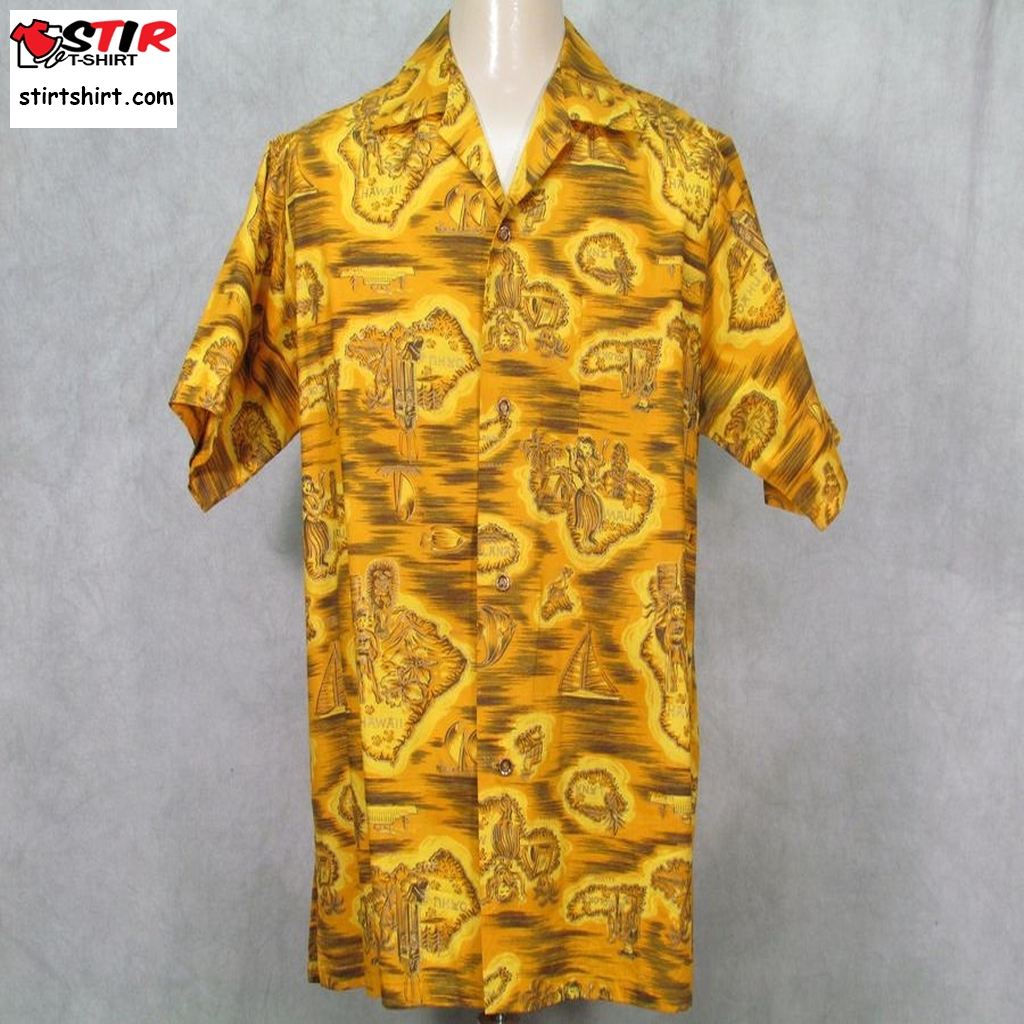 1950S Shirt Lge Hawaiian Lurline Curise  Hawaiian Vintage 60S Shirt Hawaiian Islands  Vintage s