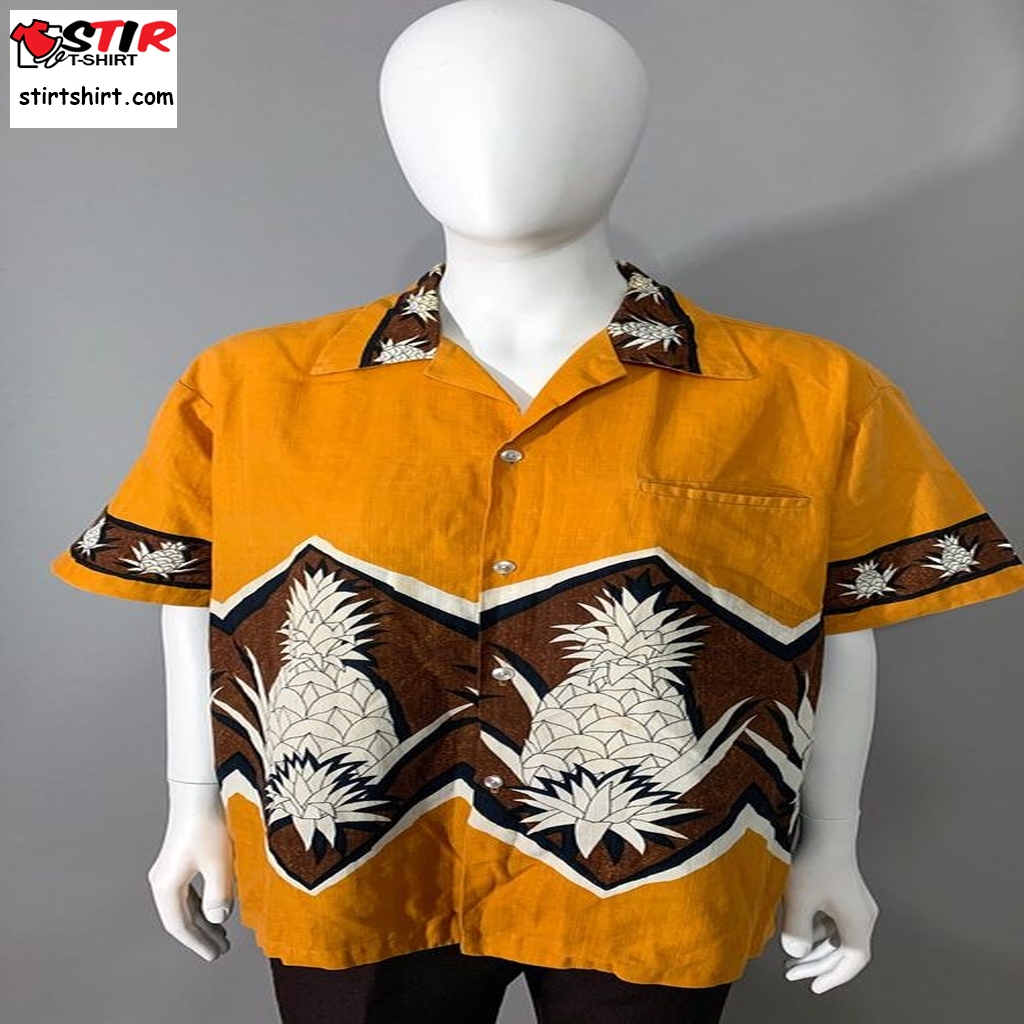 1960S Tropicana Hawaii Mens Shirt Pineapple Print Short Sleeve  Mens s