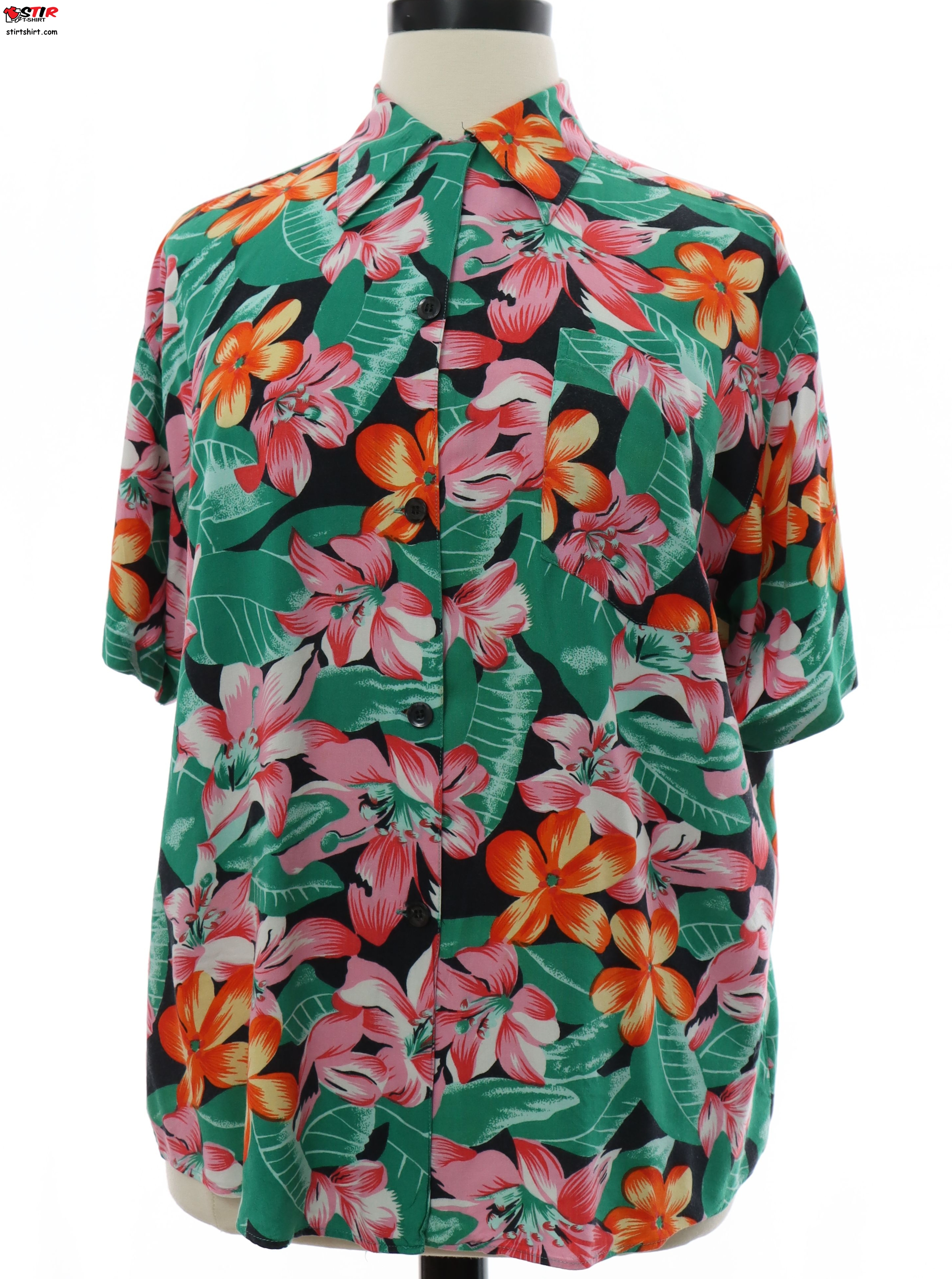 1990_S Tik It Womens Rayon Hawaiian Shirt  90s 