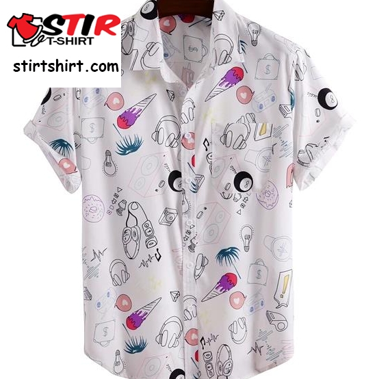 2021 Fashion Hawaiian Shirt Mens Funny Style Cartoon Printed Short Sleeve White Shirts