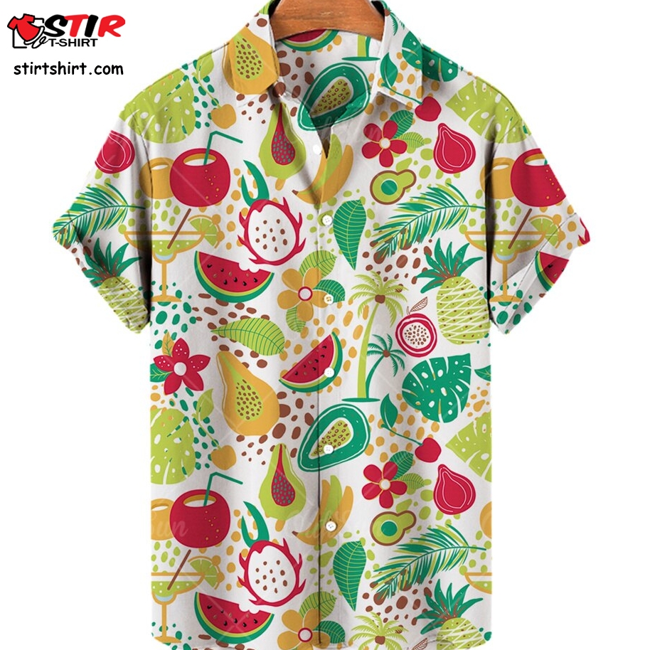 2023 Unisex Loose Shirt Summer Fruit 3D Printed Hawaiian Shirt Cool Holiday Beach Party Shirt 2023