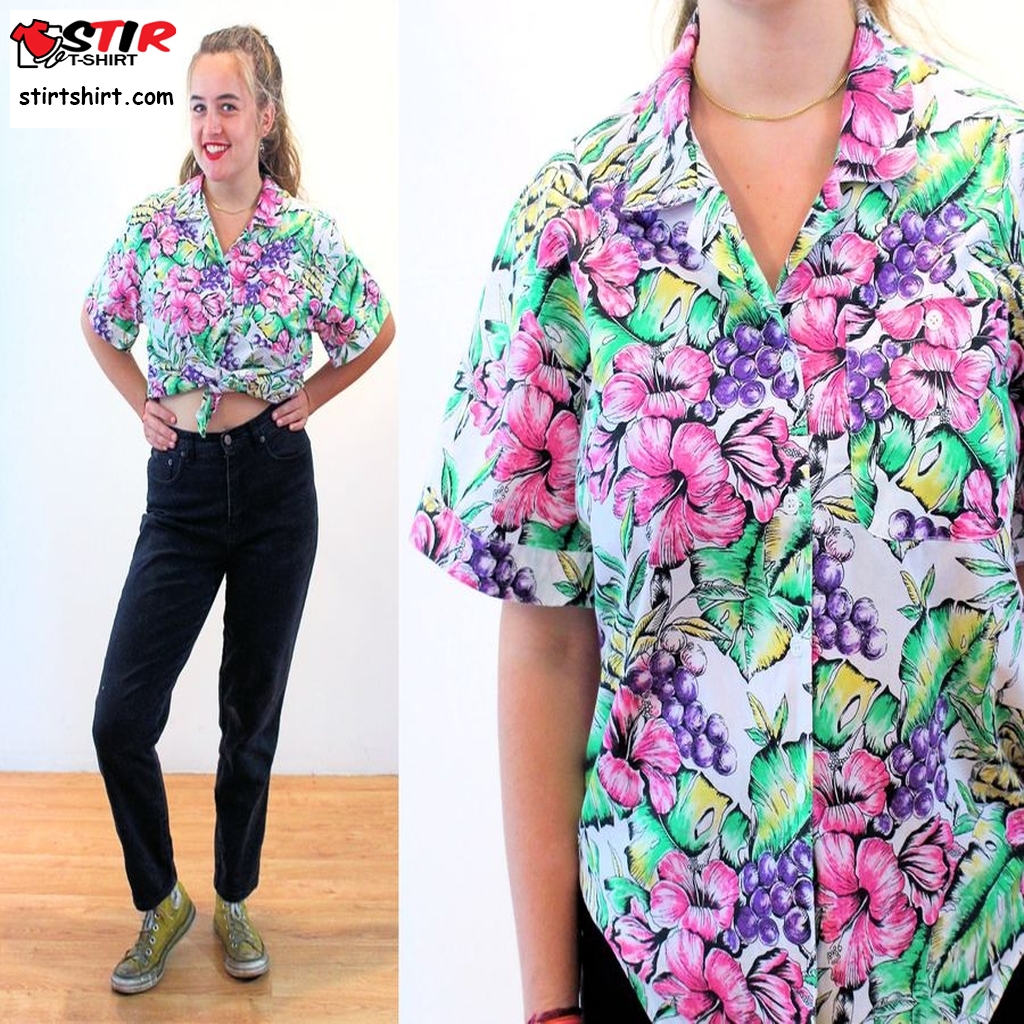 Vintage Hawaiian Shirts Short Sleeve Button Down Shirt Oversized Shirts 80s  90s Retro Styles Vintage Floral Shirt 
