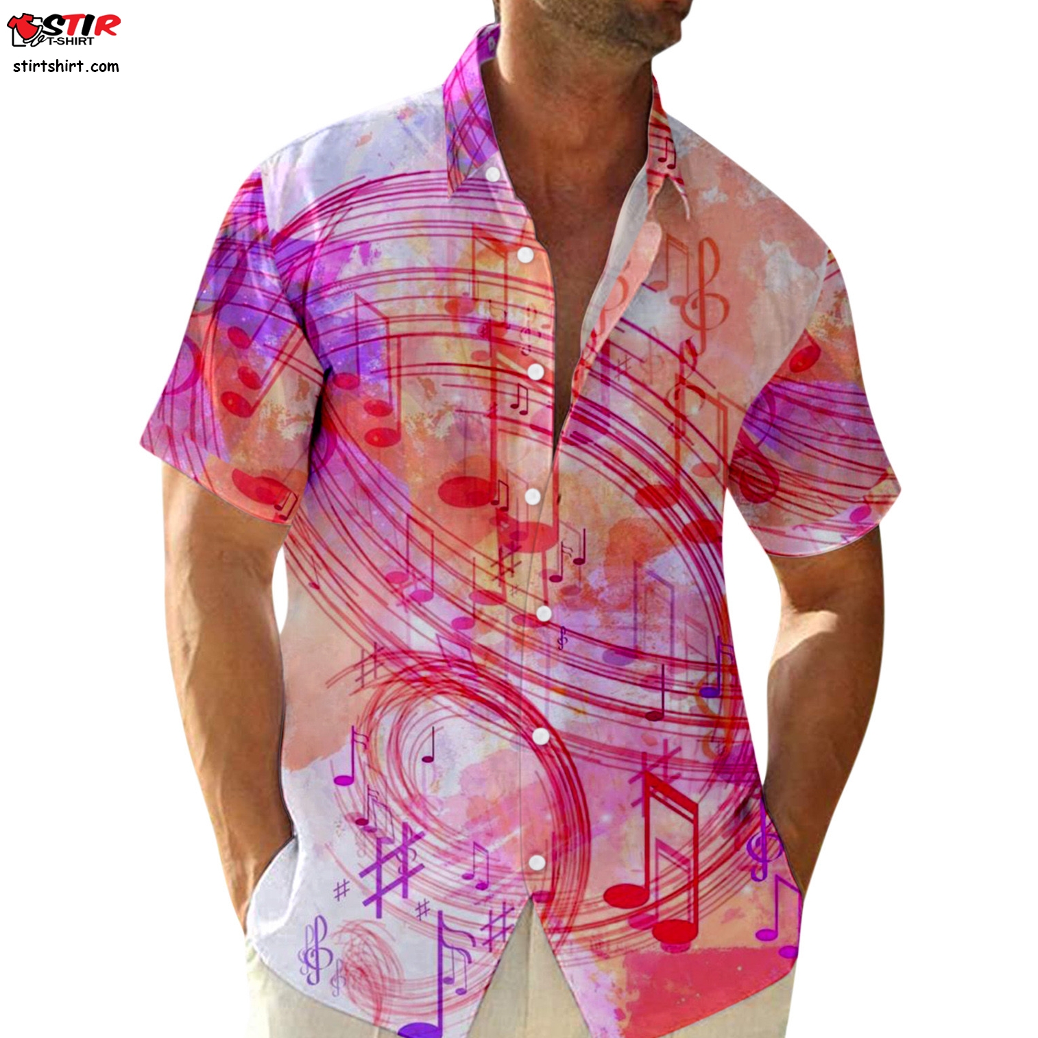 Aayomet Hawaiian Shirt Male Summer Casual Music Print Plus Size Shirt Short Sleeve Turn Down Collar Mesh Shirt Men Pink  Mens Pink 