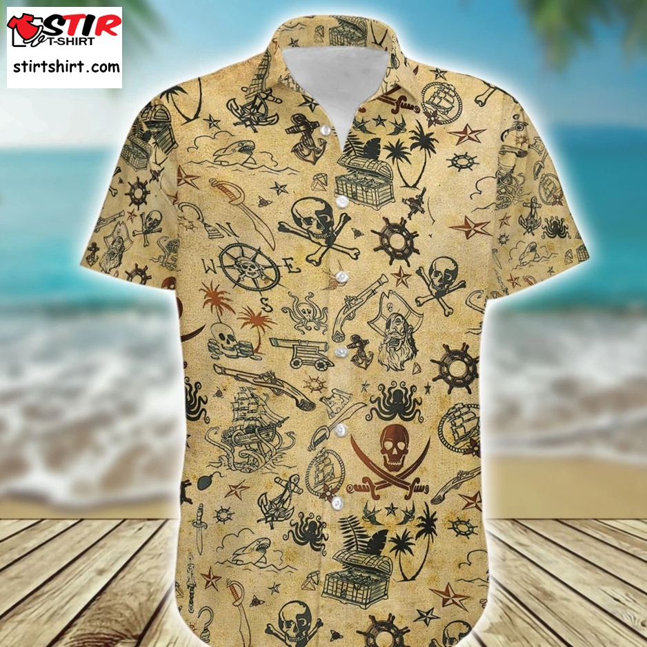 Amazing Pirate Skull Print Polyester Hawaiian Shirt