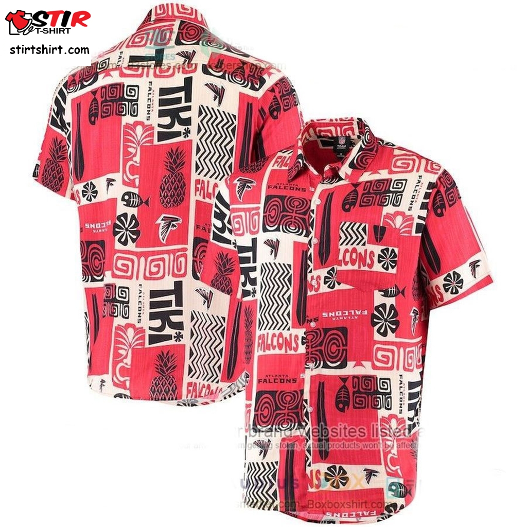 Atlanta Falcons Red Tan Tiki Floral Button Up Hawaiian Shirt    s Red