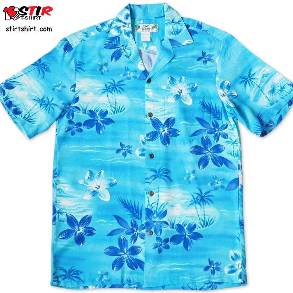 Aurora Blue Hawaiian Rayon Shirt  Light Blue 