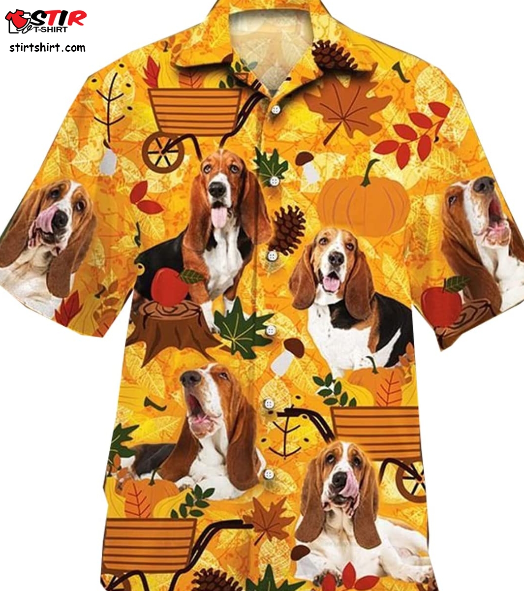 Basset Hound Mens Hawaiian Shirt   Autumn Leaf Casual Button Down Hawaiian Shirts For Men Women Short Sleeve  Basset Hound 