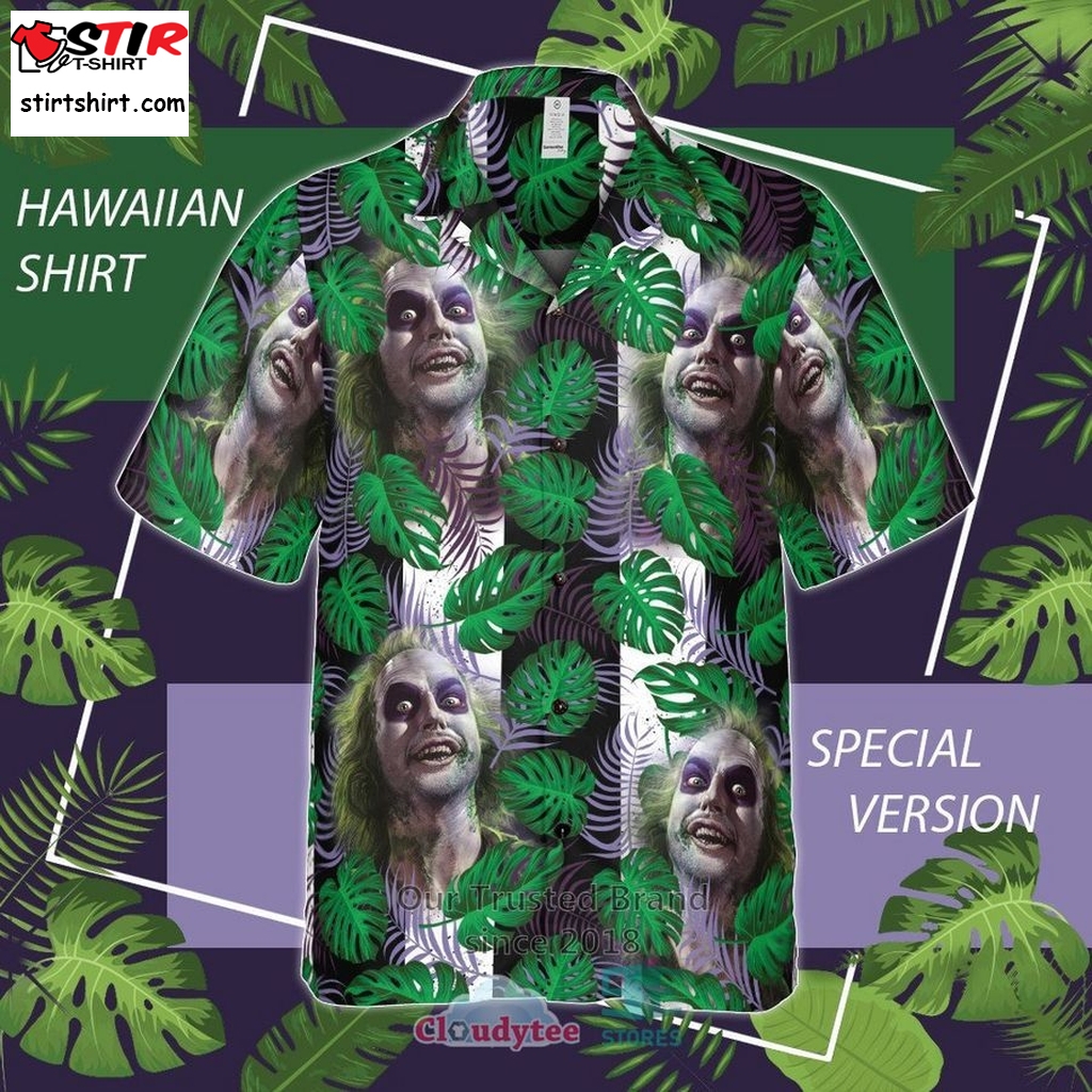 Beetlejuice Green Tropical Leaves Hawaiian Shirt    s Green
