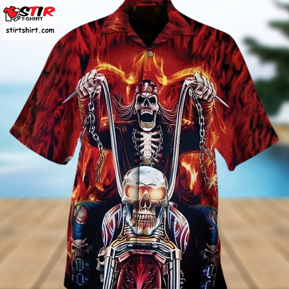 Biker Skull Halloween Hawaiian Shirt  Skeleton 
