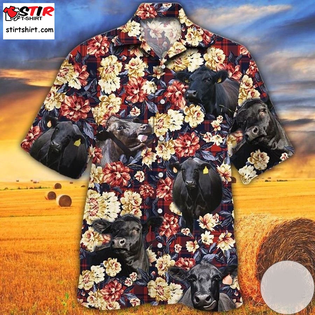 Black Angus Cattle Lovers Red Plaid Pattern Hawaiian Shirt  s Red