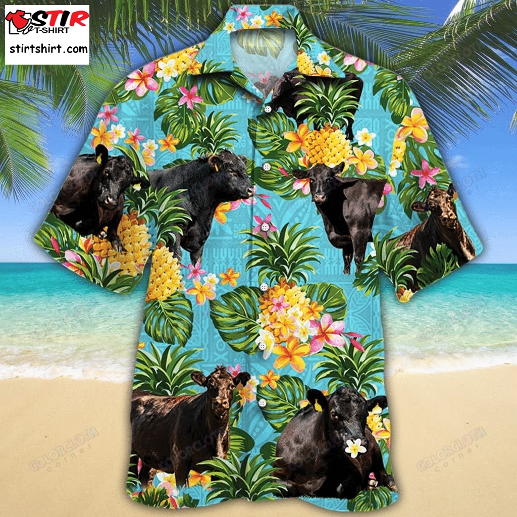 Black Angus Cattle Pineapple Hawaiian Shirt Tv056014  s Black