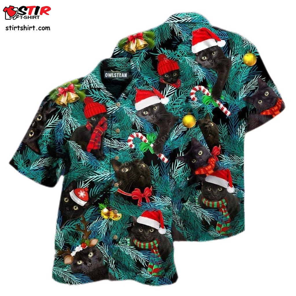 Black Cat Joy Christmas Hawaiian Shirt  s Black