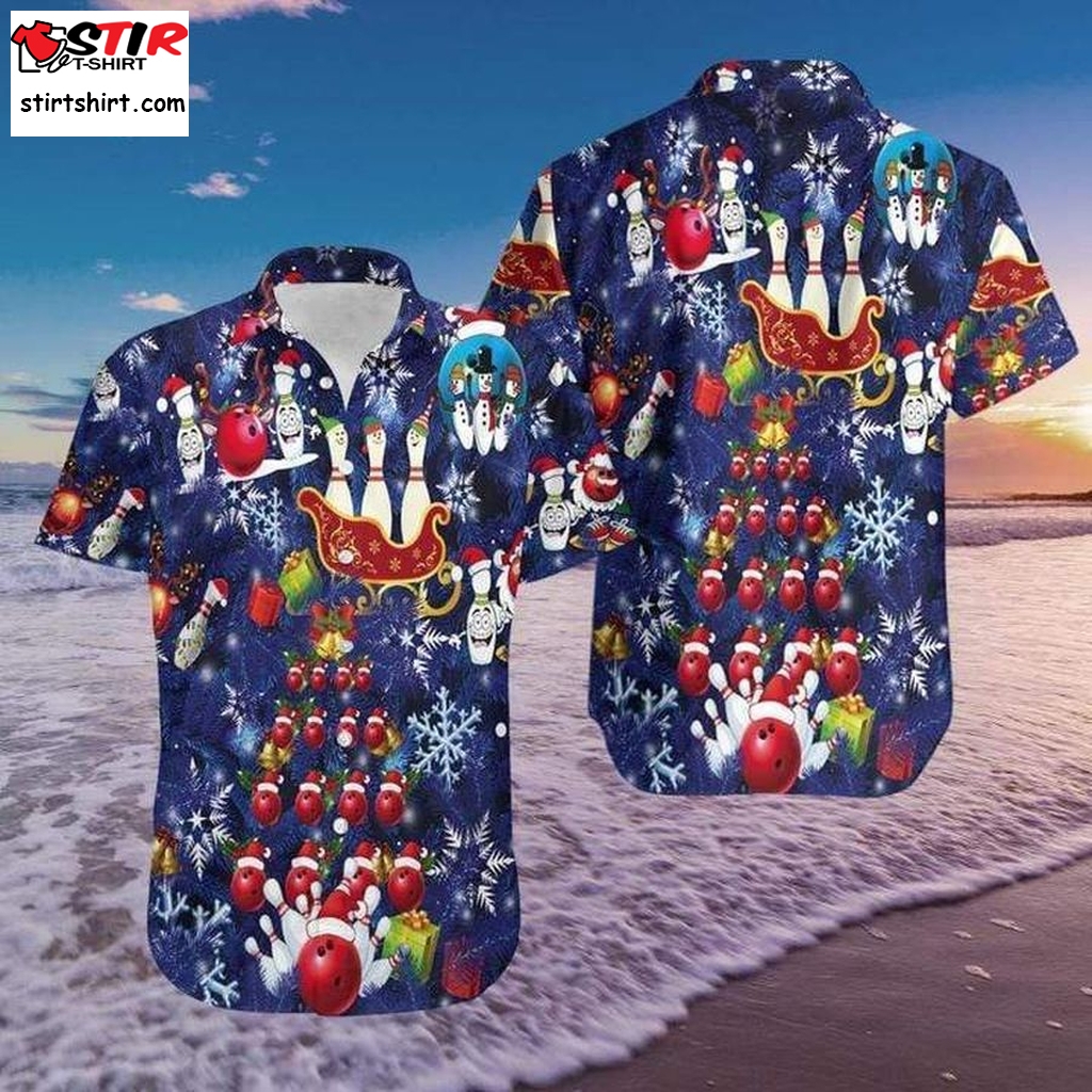 Bowling Merry Christmas Blue Hawaiian Shirt Pre10387, Hawaiian Shirt,Gun Funny Shirts, Gift Shirts  Gun s