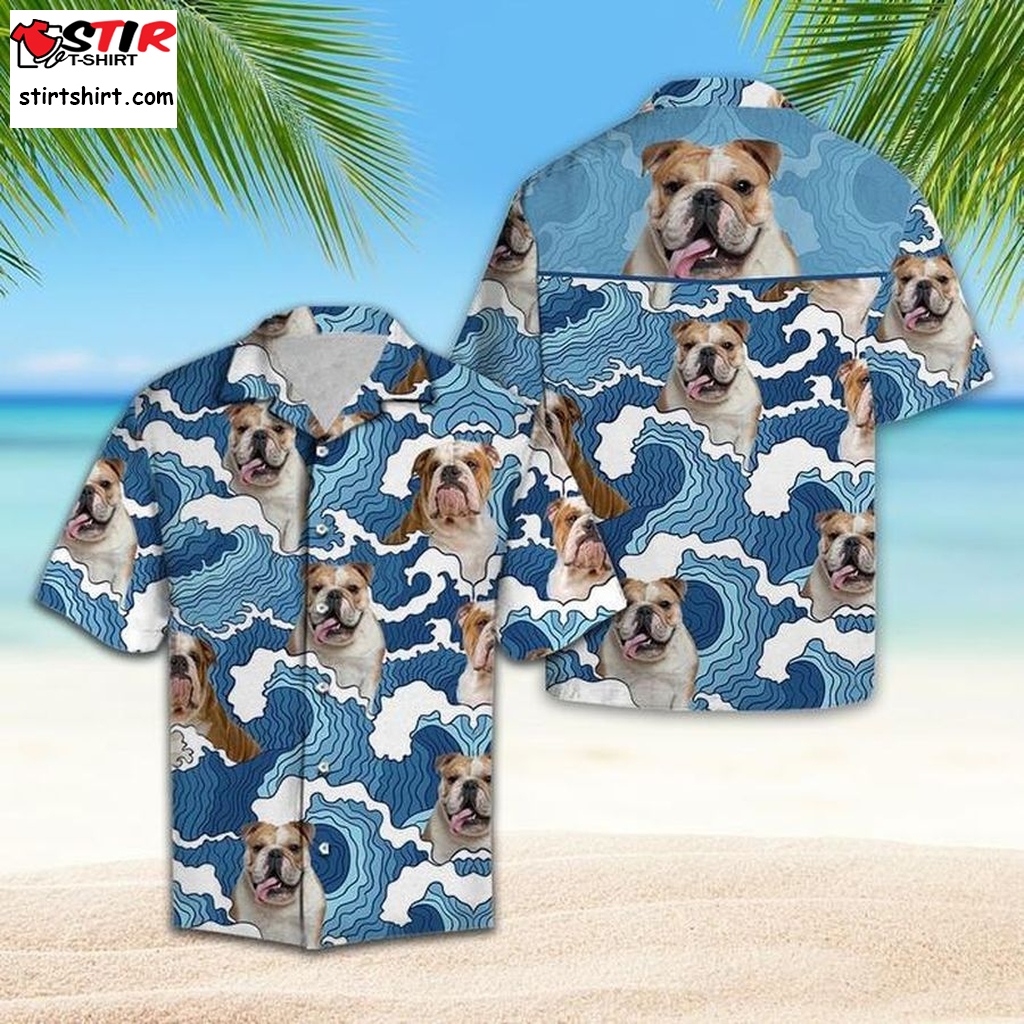 Bulldog Wave Hawaiian Shirt Pre10511, Hawaiian Shirt,Long Sleeve Funny Shirts, Gift Shirts, Graphic Tee  Long Sleeve s