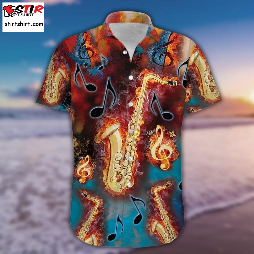Burning Melodies Of Saxophone Hawaiian Shirt Pre10421, Hawaiian Shirt,Long Sleeve Funny Shirts, Gift Shirts  Long Sleeve s