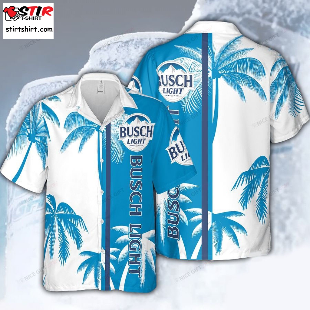 Busch Light White And Bright Blue Coconut Hawaiian Shirt  s Blue