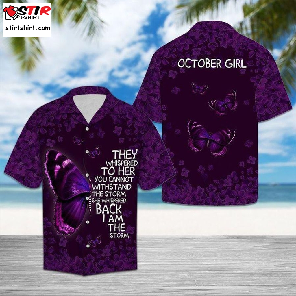 Butterfly And October Girl Hawaiian Shirt Pre13405, Hawaiian Shirt,Family Funny Shirts, Gift Shirts  Family s