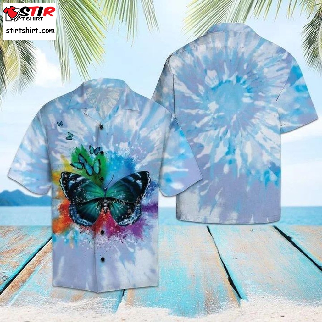 Butterfly Blue Tie Dye Hawaiian Shirt Pre13386, Hawaiian Shirt,Family Funny Shirts, Gift Shirts, Graphic Tee  Family s