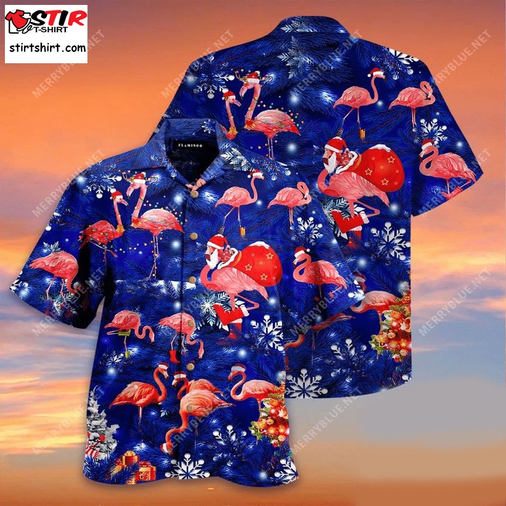 Buy Flamingo Christmas Blue Sky Hawaiian Aloha Shirts H  s Blue