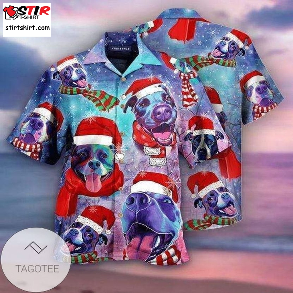 Buy Funny Santa Pitbull Blue Hawaiian Aloha Shirts  Funny s