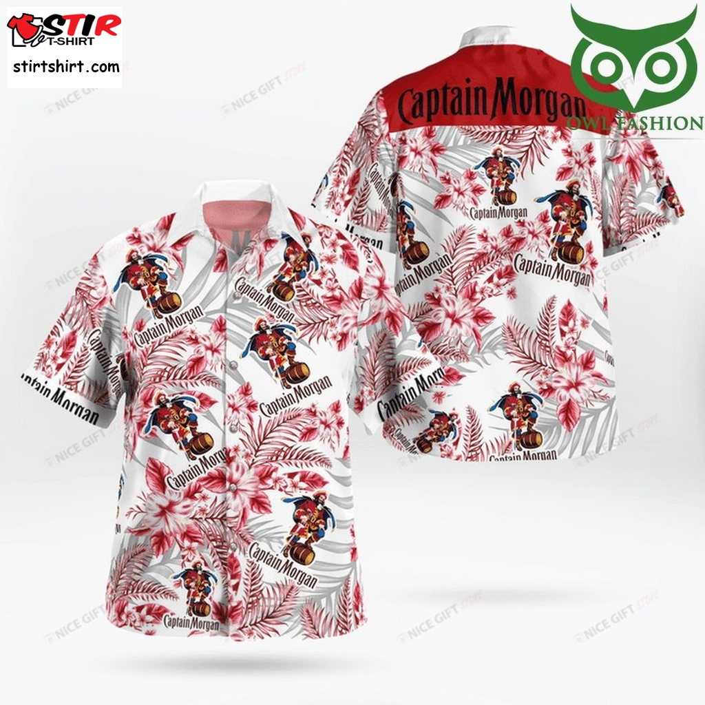 Captain Morgan Multiple Logo Red Floral Hawaii 3D Shirt  s Red