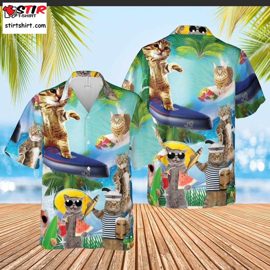 Cat Tropical Beach Hawaiian Shirt Pre10310, Hawaiian Shirt, Ladies Funny Shirts, Gift Shirts, Graphic Tee  Ladies s