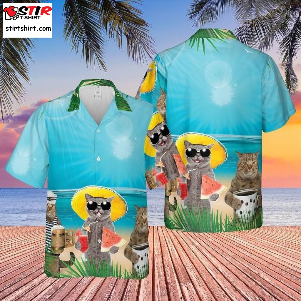 Cat Tropical Beach Hawaiian Shirt Pre10316, Hawaiian Shirt, Ladies Funny Shirts, Gift Shirts, Graphic Tee  Ladies s