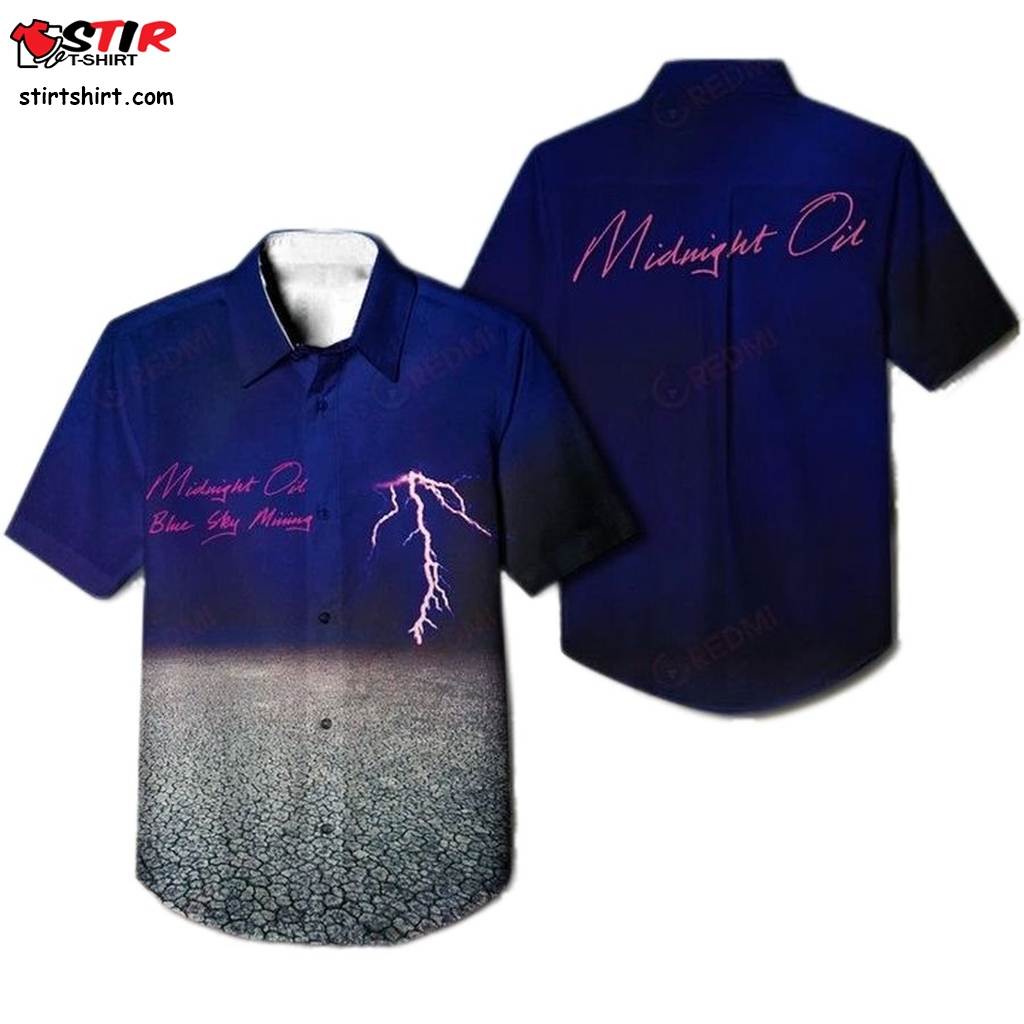 Cheap Midnight Oil Blue Sky Mining Album Hawaiian Shirt  s Blue
