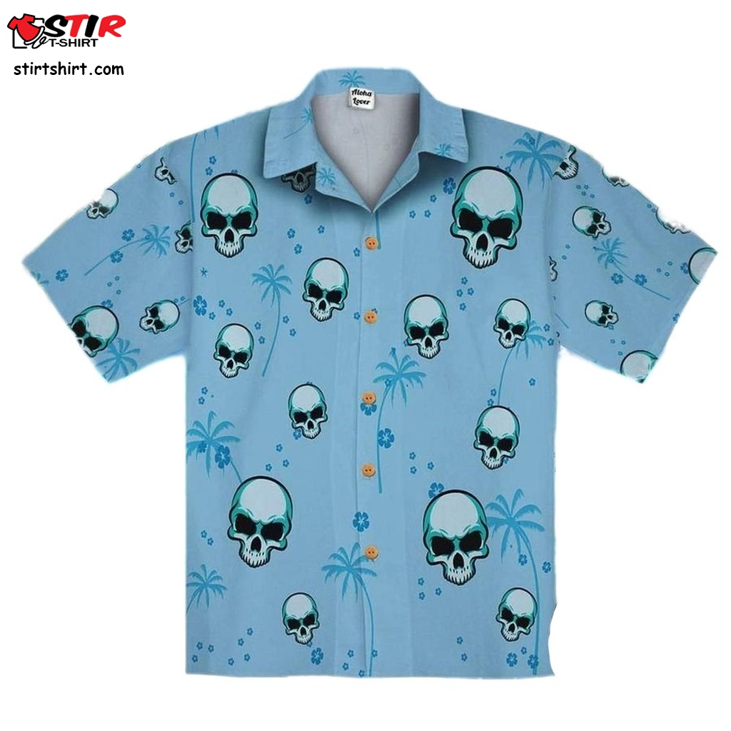Check Out This Awesome Blue Skull Coconut Tree Authentic Hawaiian Shirt 2023  s Blue