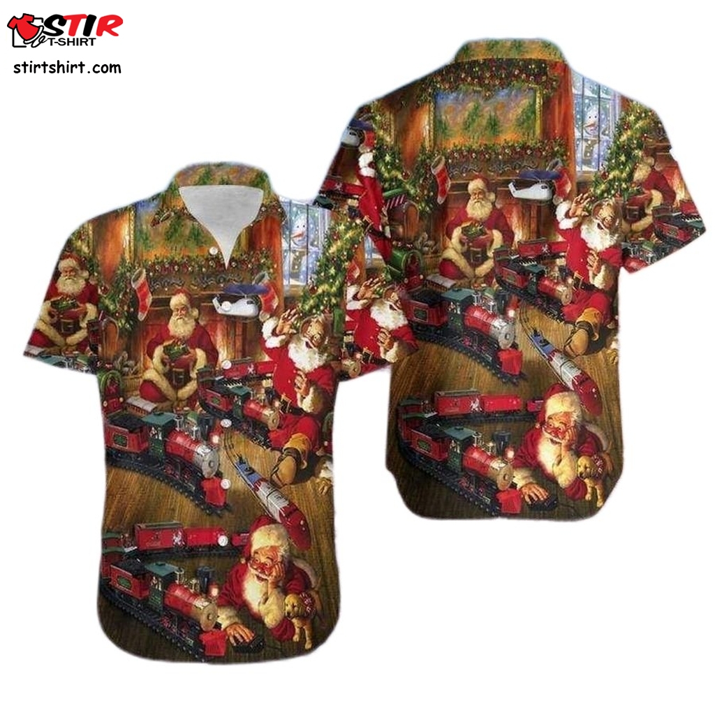 Check Out This Awesome Funny Santa Claus Playing Train Authentic Hawaiian Shirt 2023S  Womens s